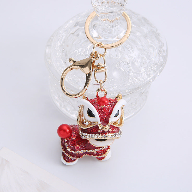 Wholesale Zinc Alloy Lion Dance Rhinestone Keychain